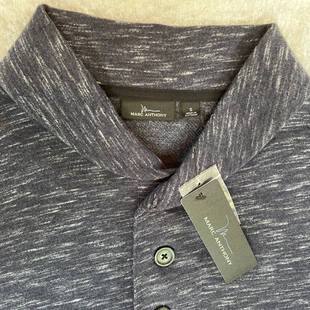 Marc Anthony Shawl Collar Pullover Mens Small Navy Marled NEW Henley Sweater